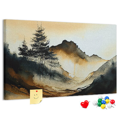 Tablero de anuncios Paisaje montañoso pintoresco con árboles