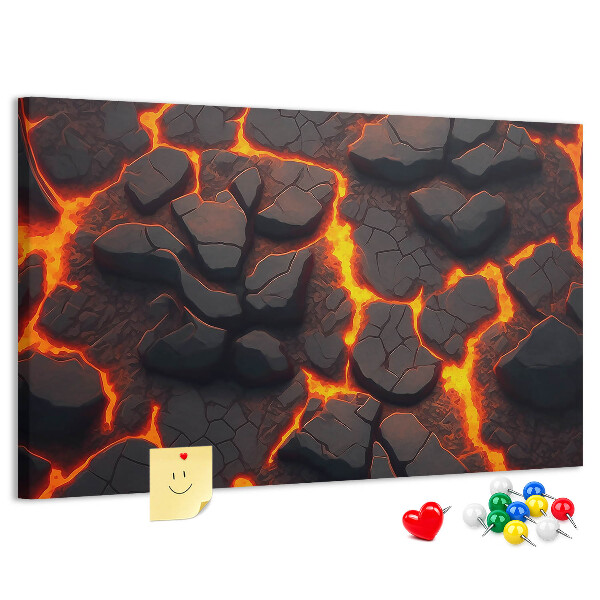 Pizarra de corcho Rocas volcánicas con lava fluyendo