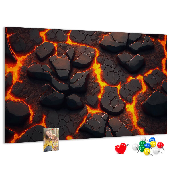 Pizarra de corcho Rocas volcánicas con lava fluyendo