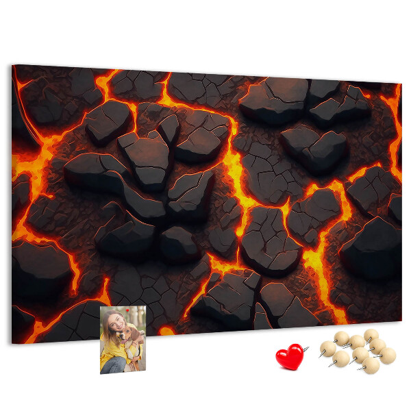 Pizarra de corcho Rocas volcánicas con lava fluyendo