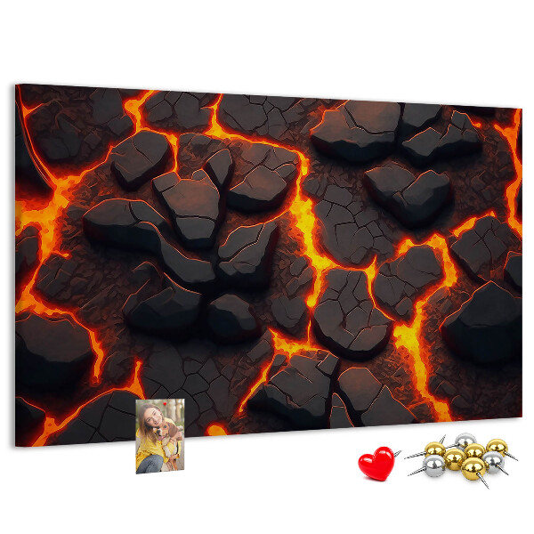 Pizarra de corcho Rocas volcánicas con lava fluyendo