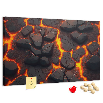 Pizarra de corcho Rocas volcánicas con lava fluyendo