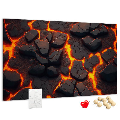 Pizarra de corcho Rocas volcánicas con lava fluyendo