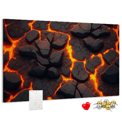Pizarra de corcho Rocas volcánicas con lava fluyendo