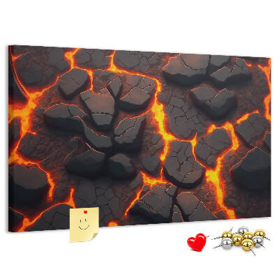 Pizarra de corcho Rocas volcánicas con lava fluyendo