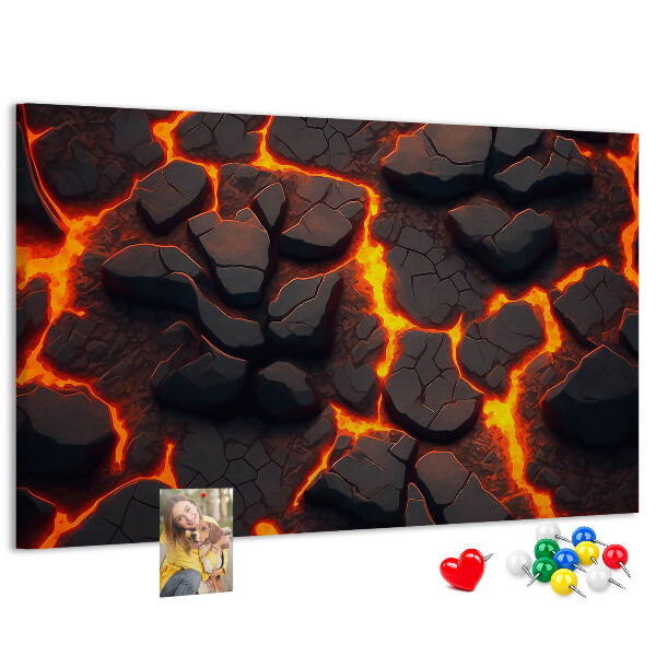 Pizarra de corcho Rocas volcánicas con lava fluyendo