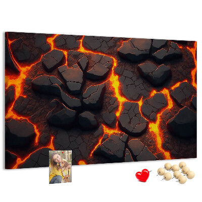 Pizarra de corcho Rocas volcánicas con lava fluyendo