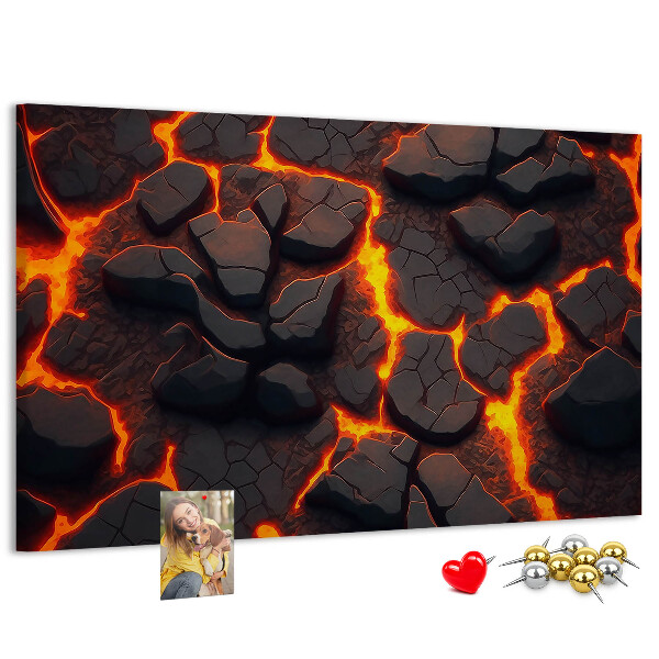 Pizarra de corcho Rocas volcánicas con lava fluyendo