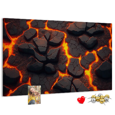 Pizarra de corcho Rocas volcánicas con lava fluyendo