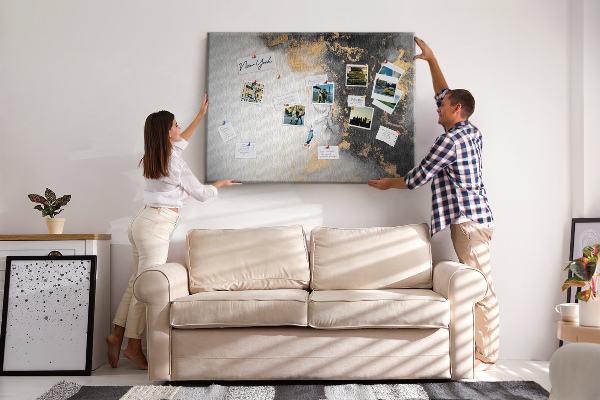 Tablero de corcho decorativo con diseño de abstracción elegante en tonos negros
