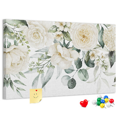 Tablero de corcho decorado con estampado floral en tonos delicados