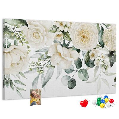 Tablero de corcho decorado con estampado floral en tonos delicados