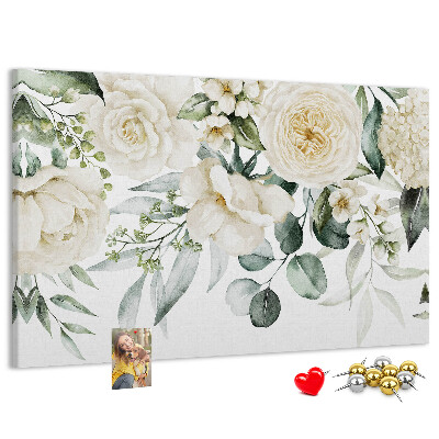 Tablero de corcho decorado con estampado floral en tonos delicados