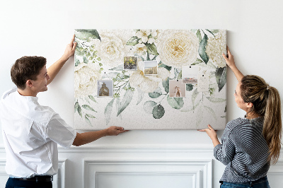 Tablero de corcho decorado con estampado floral en tonos delicados