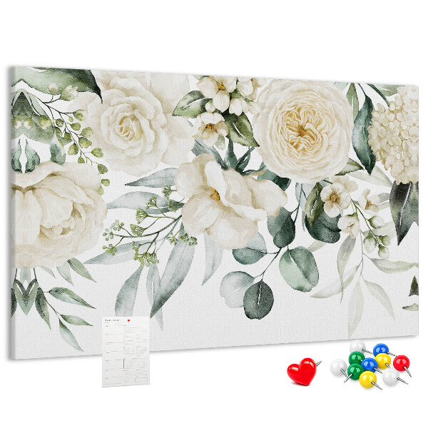 Tablero de corcho decorado con estampado floral en tonos delicados