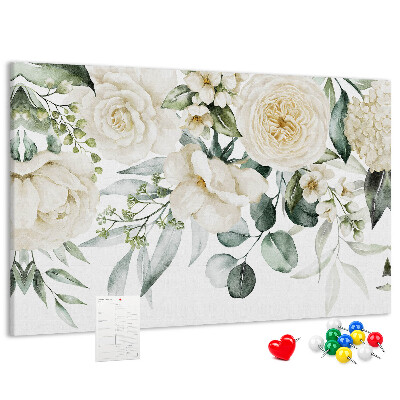 Tablero de corcho decorado con estampado floral en tonos delicados