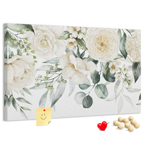 Tablero de corcho decorado con estampado floral en tonos delicados
