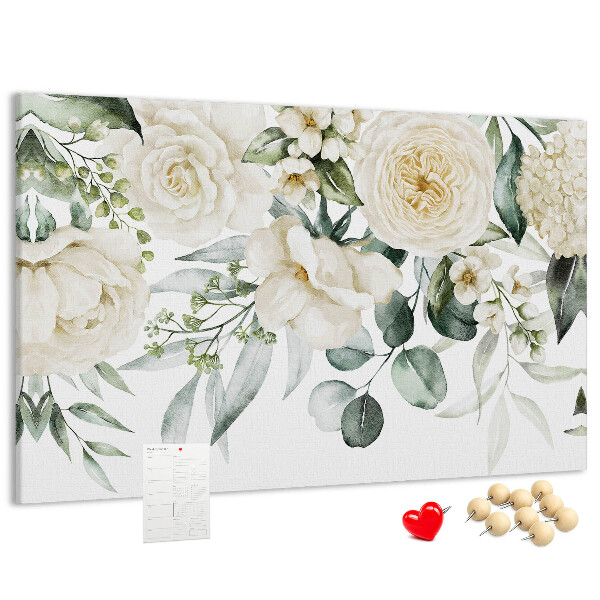 Tablero de corcho decorado con estampado floral en tonos delicados
