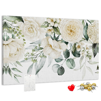 Tablero de corcho decorado con estampado floral en tonos delicados