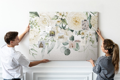 Tablero de corcho decorado con estampado floral en tonos delicados