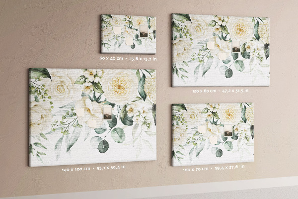 Tablero de corcho decorado con estampado floral en tonos delicados