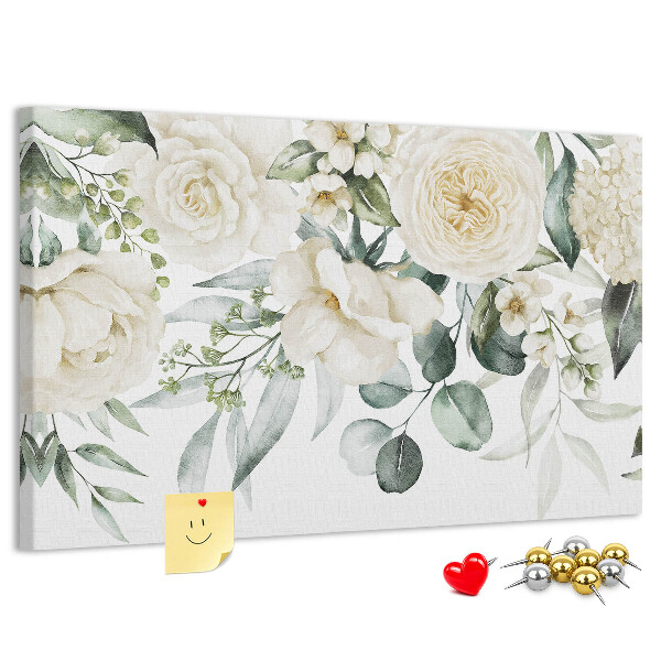 Tablero de corcho decorado con estampado floral en tonos delicados