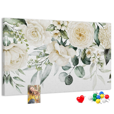 Tablero de corcho decorado con estampado floral en tonos delicados