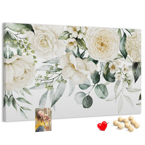 Tablero de corcho decorado con estampado floral en tonos delicados