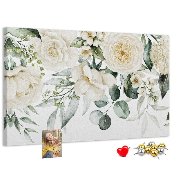 Tablero de corcho decorado con estampado floral en tonos delicados