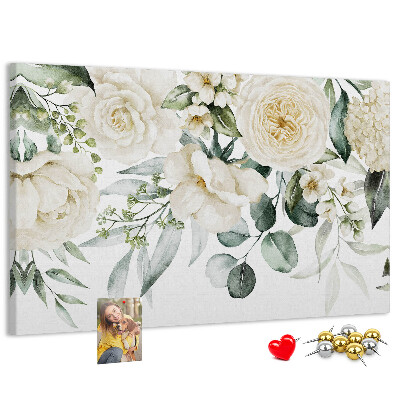 Tablero de corcho decorado con estampado floral en tonos delicados