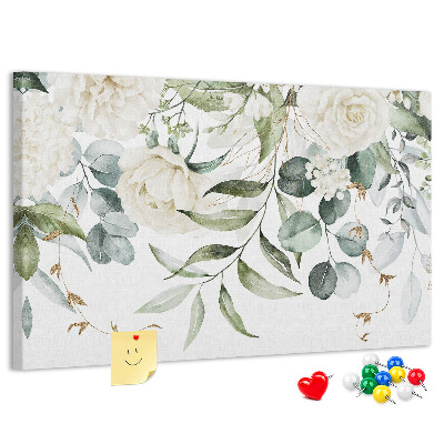 Pizarra de corcho Diseños florales con hojas verdes