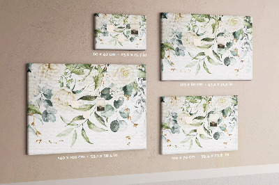 Pizarra de corcho con diseño de hojas verdes y flores