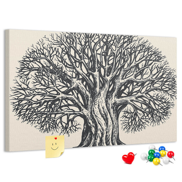 Tablero de corcho decorado Ramas de árbol entrelazadas en color negro.