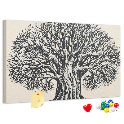 Tablero de corcho decorado Ramas de árbol entrelazadas en color negro.