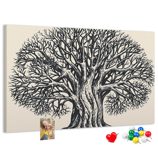 Tablero de corcho decorado Ramas de árbol entrelazadas en color negro.