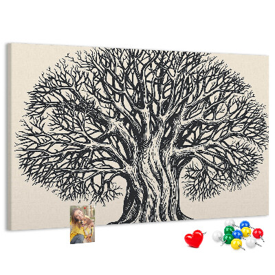 Tablero de corcho decorado Ramas de árbol entrelazadas en color negro.