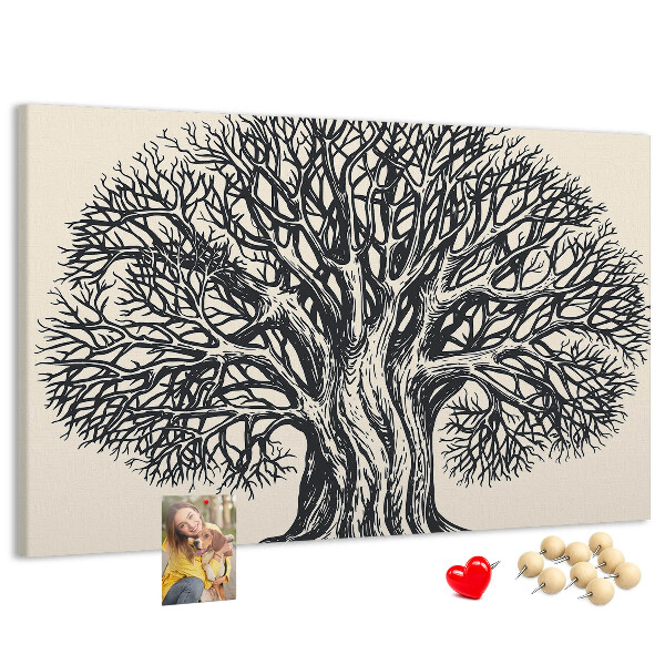 Tablero de corcho decorado Ramas de árbol entrelazadas en color negro.