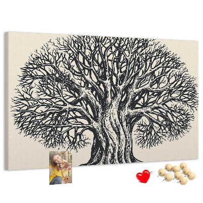 Tablero de corcho decorado Ramas de árbol entrelazadas en color negro.