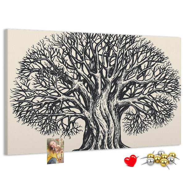 Tablero de corcho decorado Ramas de árbol entrelazadas en color negro.