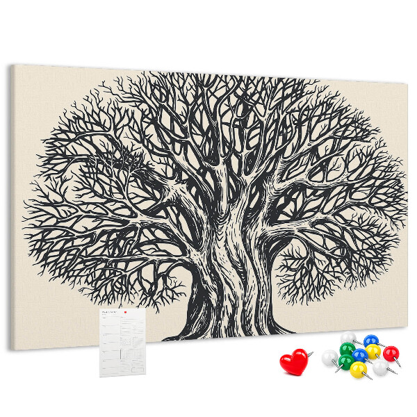 Tablero de corcho decorado Ramas de árbol entrelazadas en color negro.
