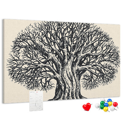 Tablero de corcho decorado Ramas de árbol entrelazadas en color negro.