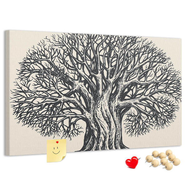 Tablero de corcho decorado Ramas de árbol entrelazadas en color negro.