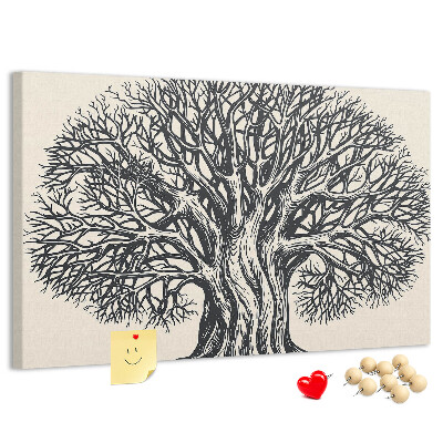 Tablero de corcho decorado Ramas de árbol entrelazadas en color negro.