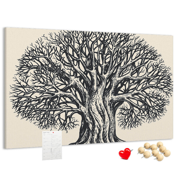 Tablero de corcho decorado Ramas de árbol entrelazadas en color negro.