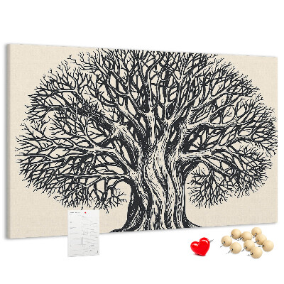 Tablero de corcho decorado Ramas de árbol entrelazadas en color negro.
