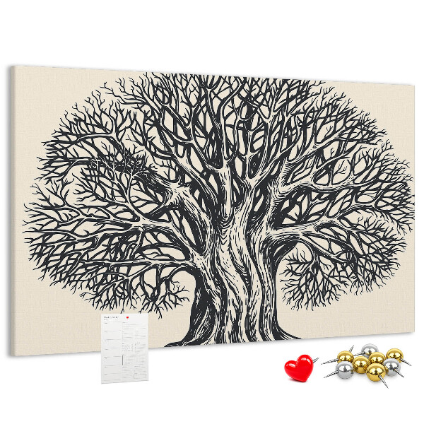 Tablero de corcho decorado Ramas de árbol entrelazadas en color negro.