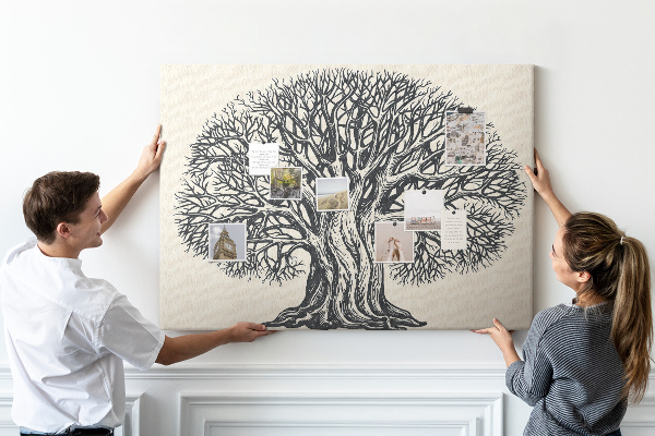 Tablero de corcho decorado Ramas de árbol entrelazadas en color negro.