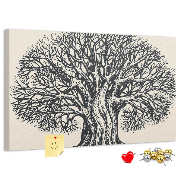 Tablero de corcho decorado Ramas de árbol entrelazadas en color negro.