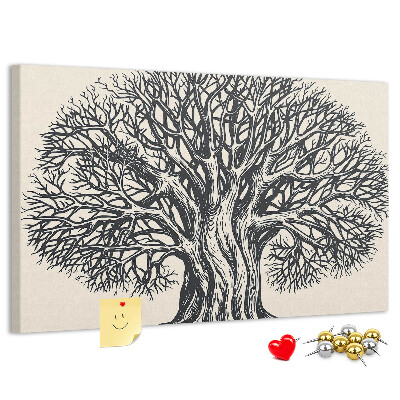 Tablero de corcho decorado Ramas de árbol entrelazadas en color negro.