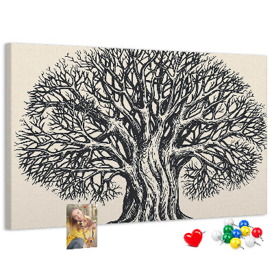 Tablero de corcho decorado Ramas de árbol entrelazadas en color negro.